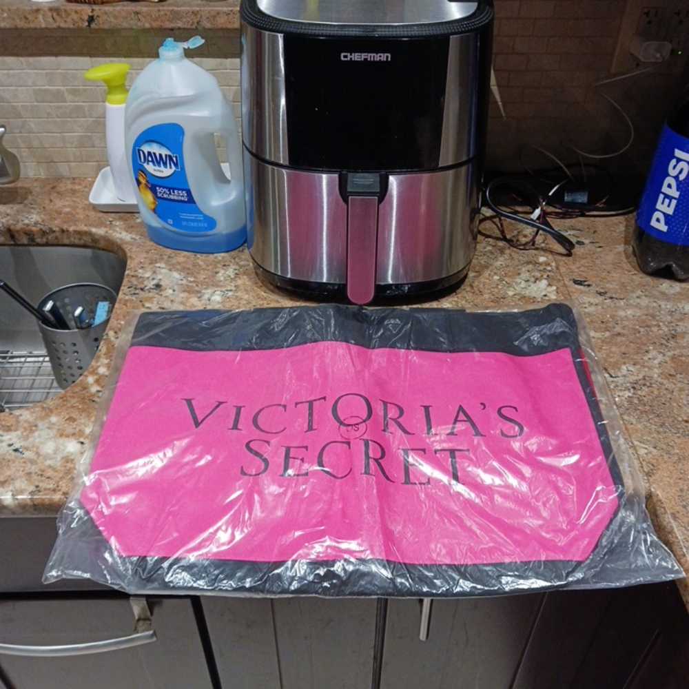 VICTORIA'S SECRET WOMEN'S XL BLACK, PINK, AND RED COLORBLOCK CANVAS TOTE BAG.